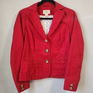 L.L. Bean Red Cotton Twill Blazer Jacket Classic 3 Button